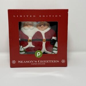 Publix Santa & Mrs Claus Season's Greeters Ceramic Napkin Holder Limited Edition